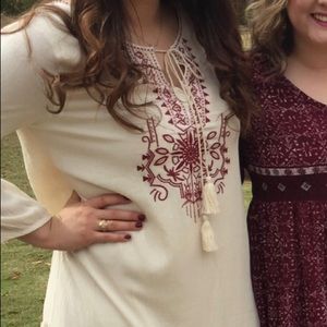 Cream and maroon embroidered dress